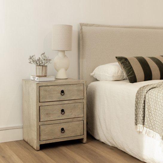 Kenay Home Mesita De Noche Azul Decapado 3 Cajones