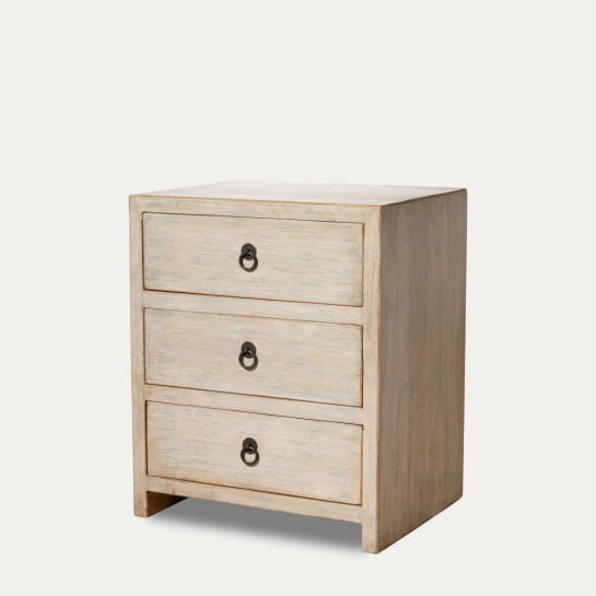 Kenay Home Mesita De Noche Azul Decapado 3 Cajones