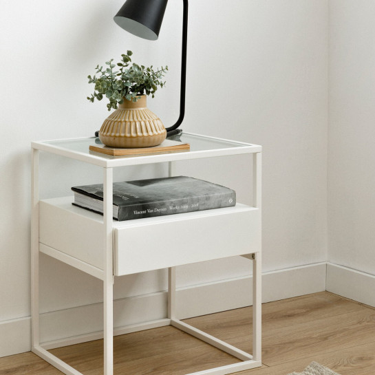 Kenay Home Mesita De Noche Blanca 1 Cajón