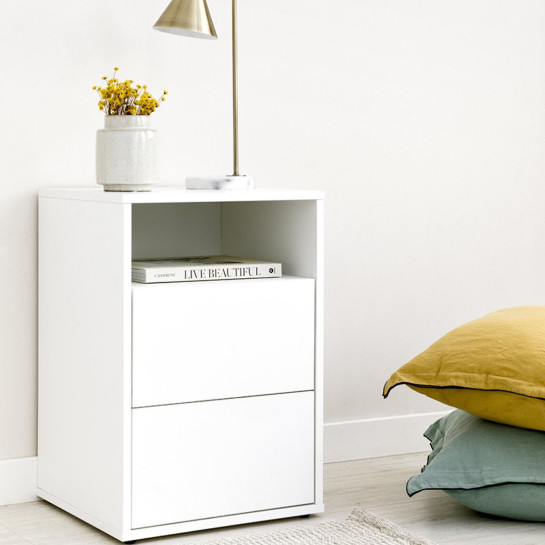 Kenay Home Mesita De Noche Blanca 2 Cajones