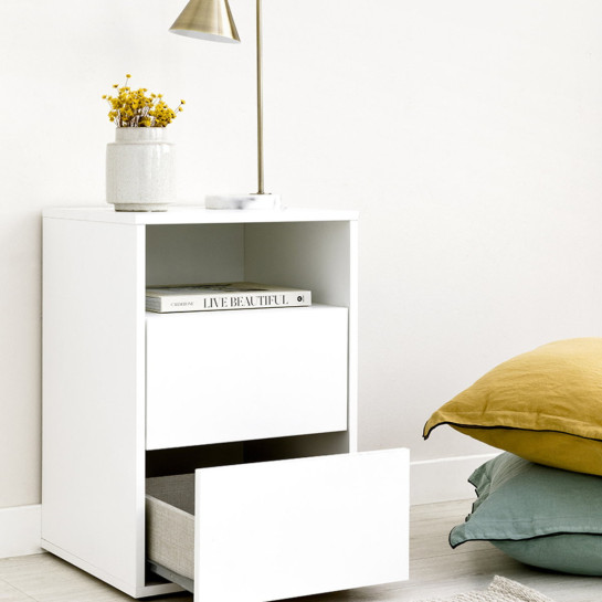 Kenay Home Mesita De Noche Blanca 2 Cajones