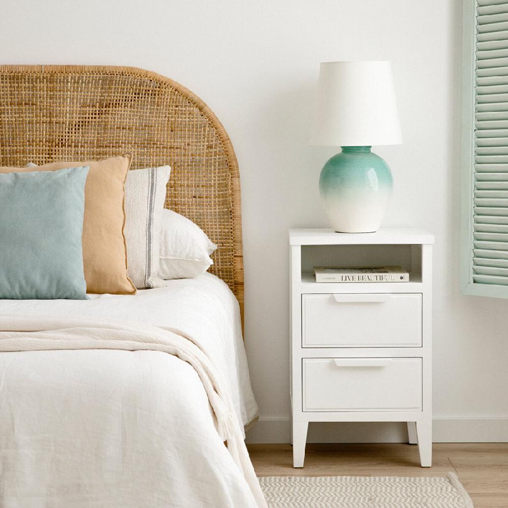 kenay home Mesita de noche blanca 2 cajones