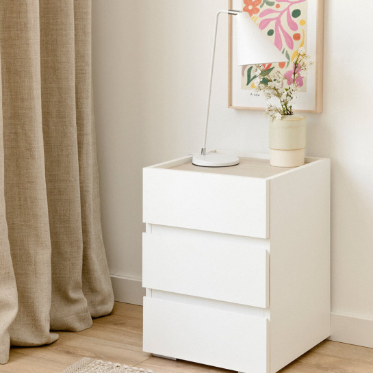 Kenay Home Mesita De Noche Blanca 3 Cajones