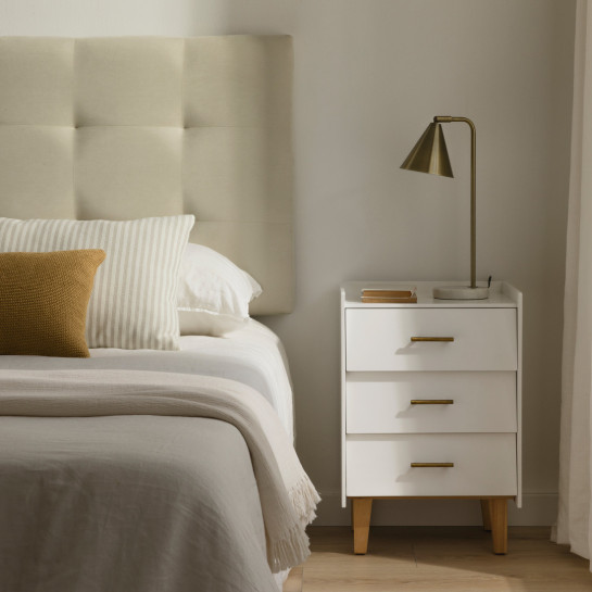 Kenay Home Mesita De Noche Blanca 3 Cajones