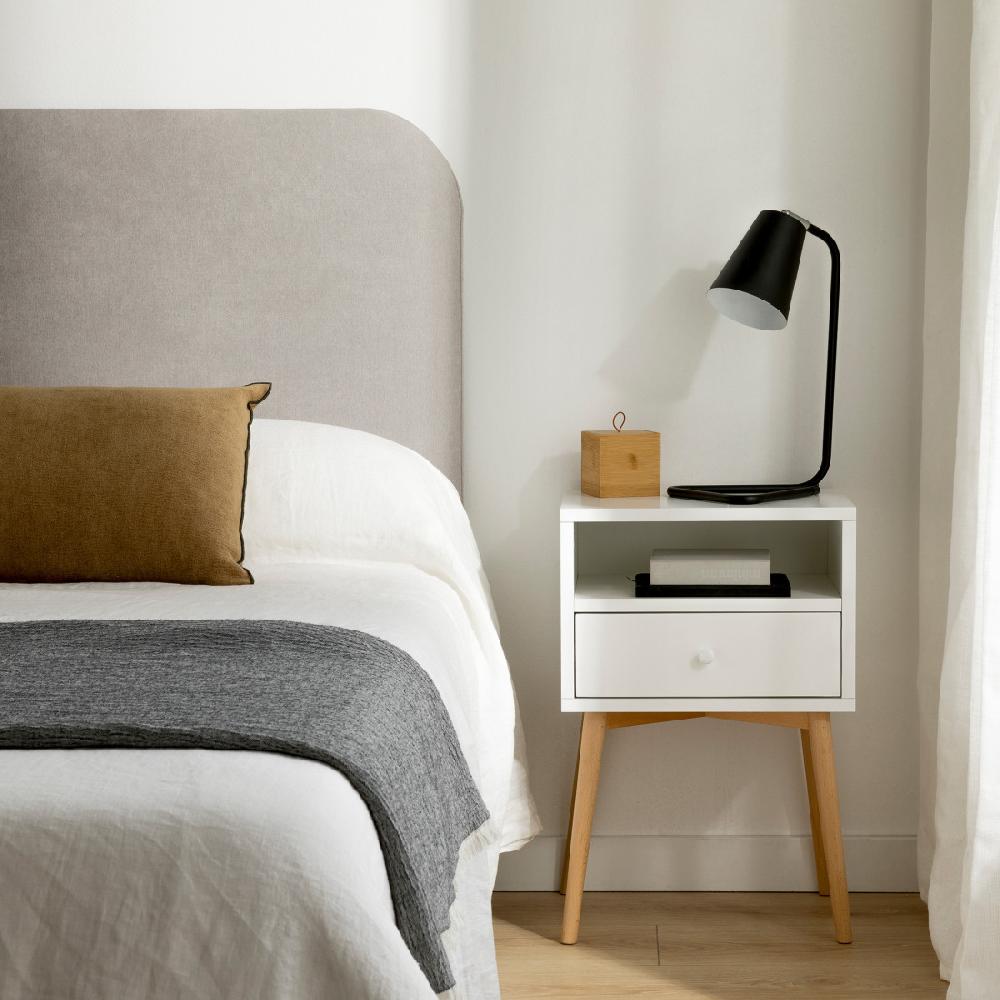 kenay home Mesita de noche blanca - natural 1 cajón