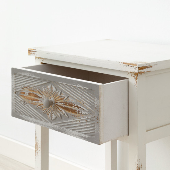 Kenay Home Mesita De Noche Blanca Y Gris 1 Cajón