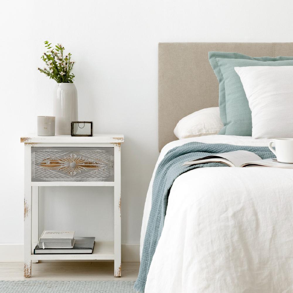 kenay home Mesita de noche blanca y gris 1 cajón