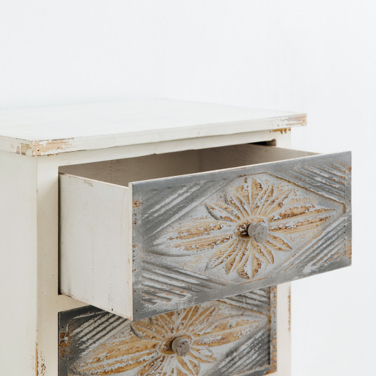 Kenay Home Mesita De Noche Blanca Y Gris 3 Cajones