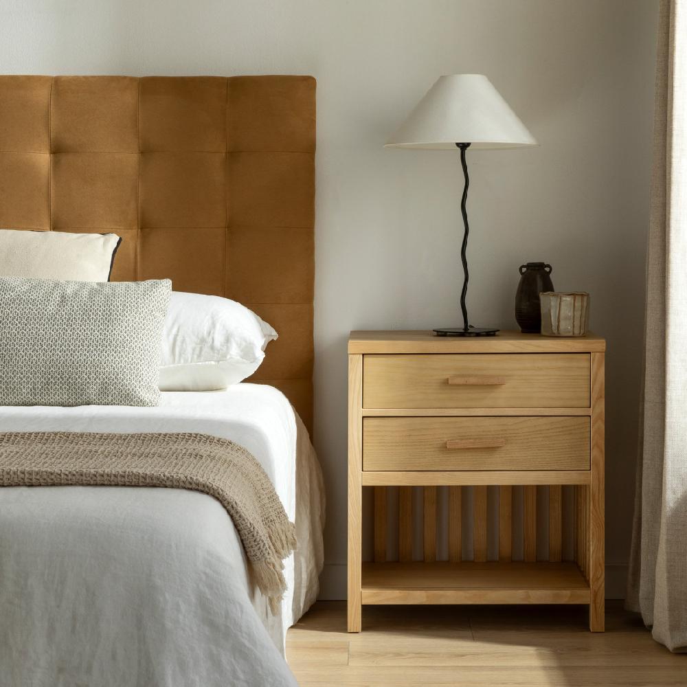 kenay home Mesita de noche natural 2 cajones