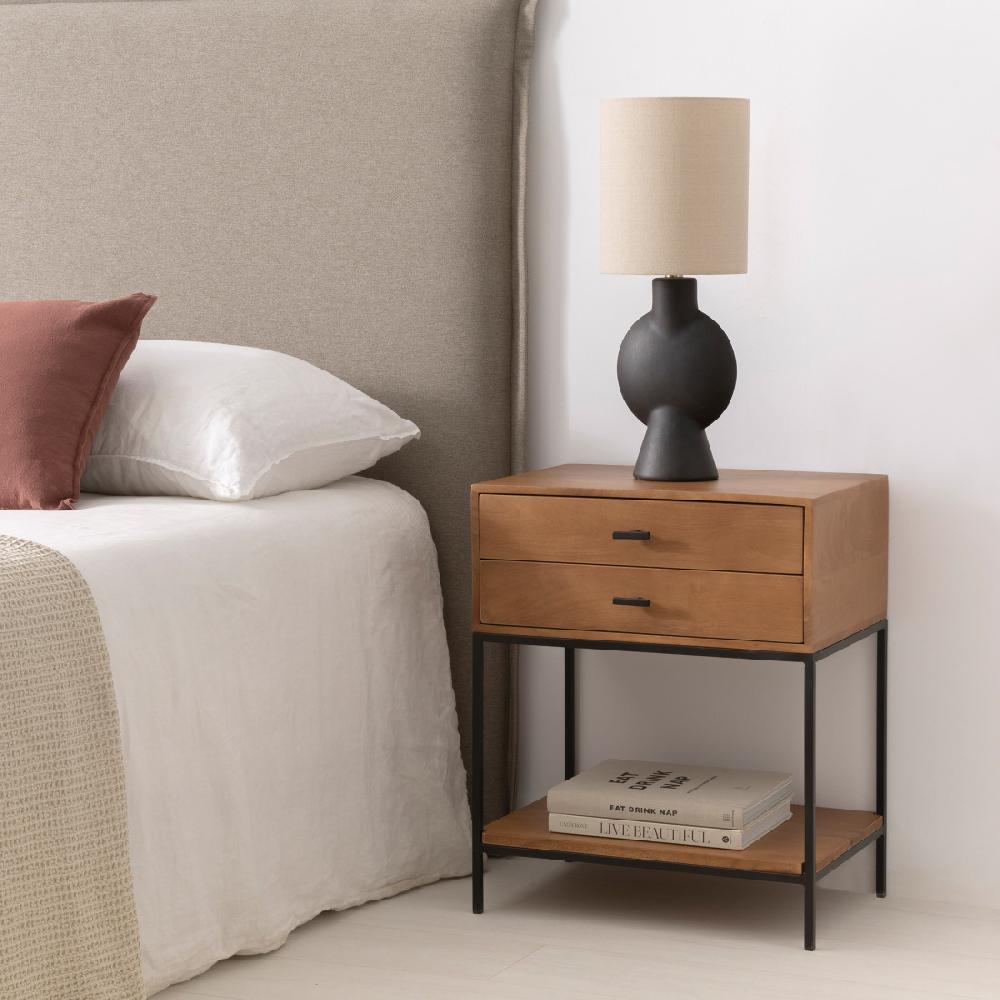 kenay home Mesita de noche natural 2 cajones