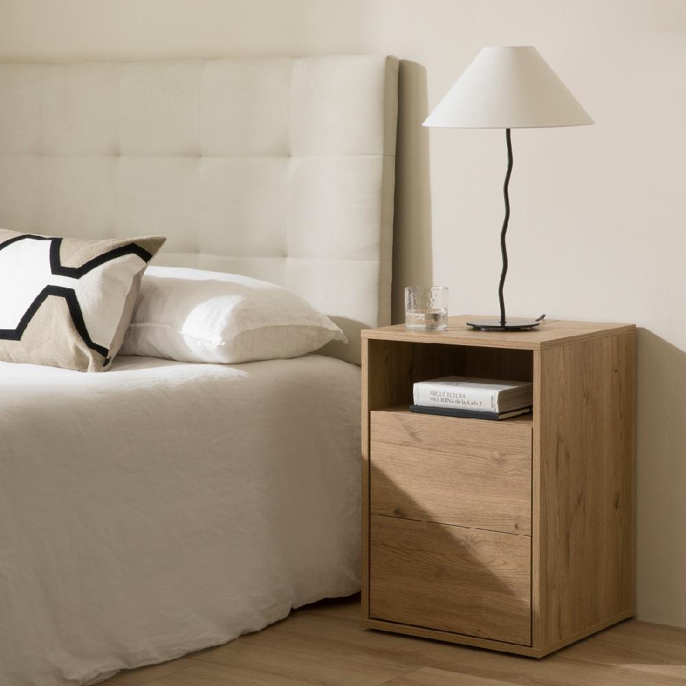 kenay home Mesita de noche natural 2 cajones