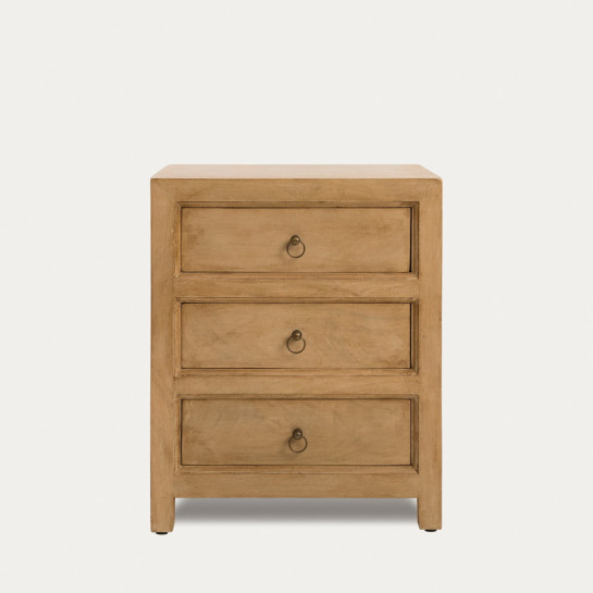 Kenay Home Mesita De Noche Natural 3 Cajones