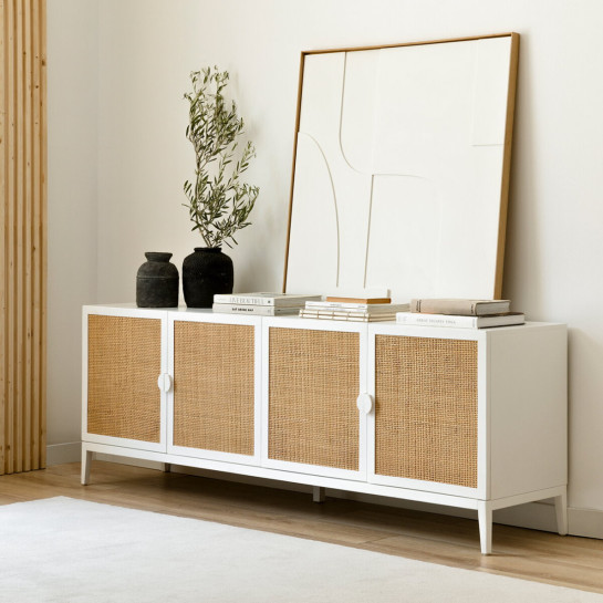 Kenay Home Mueble TV 180 Blanco Y Ratán