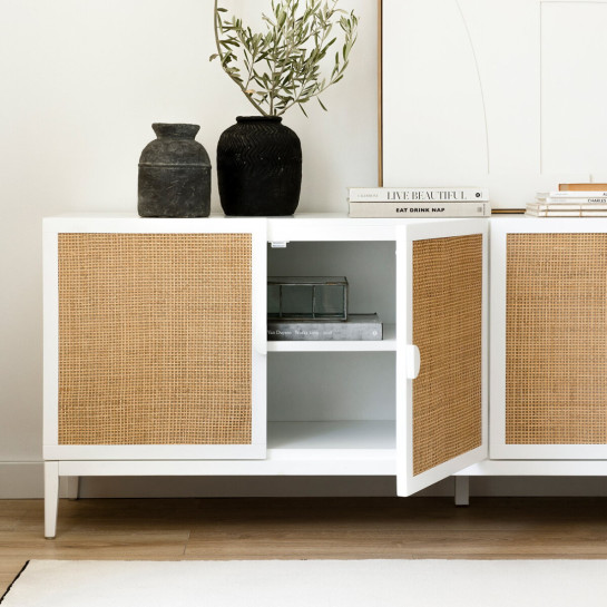 Kenay Home Mueble TV 180 Blanco Y Ratán