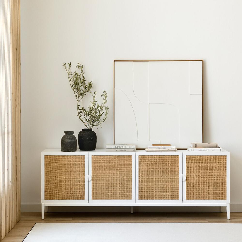 kenay home Mueble TV 180 blanco y ratán