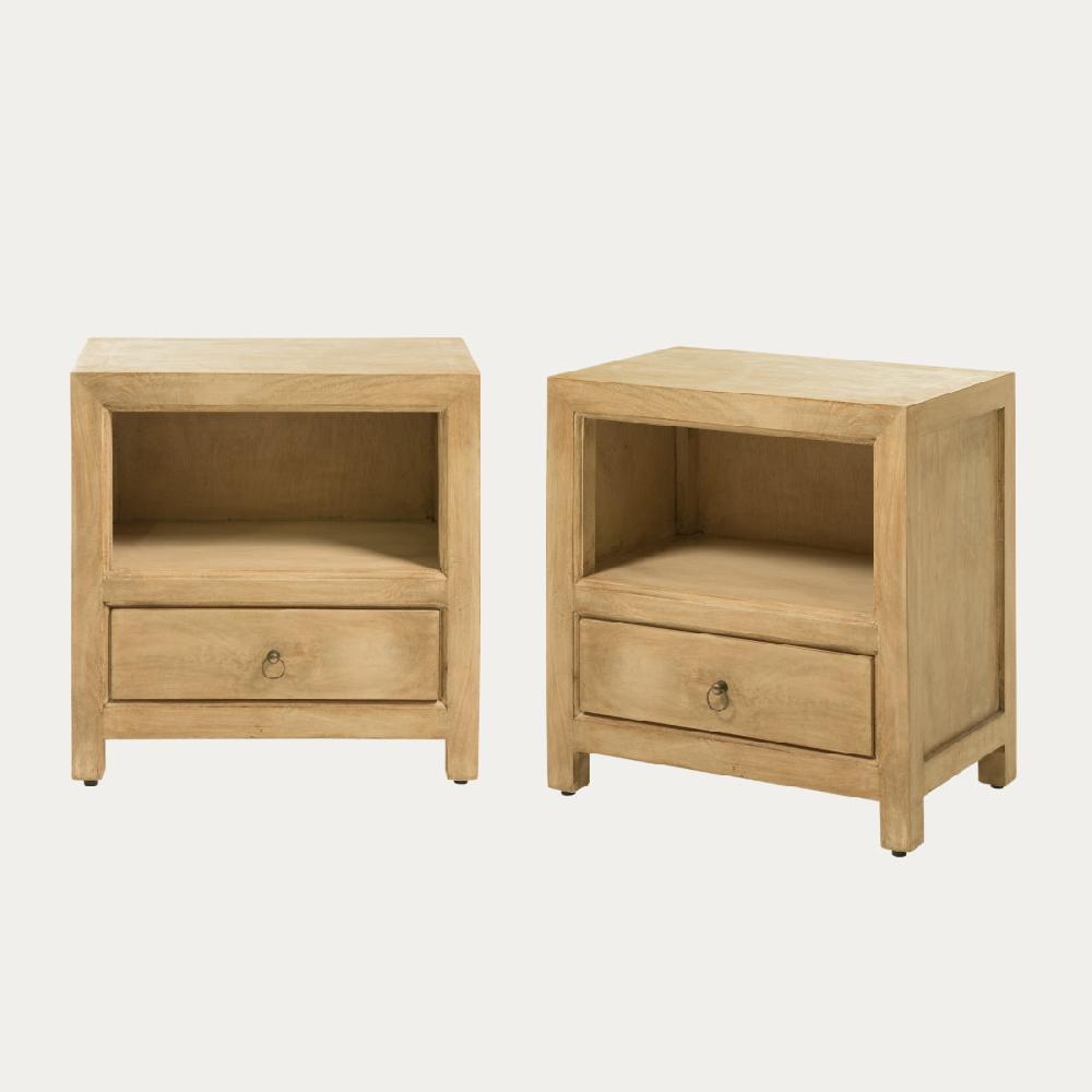 kenay home Pack 2 mesitas de noche natural 1 cajón