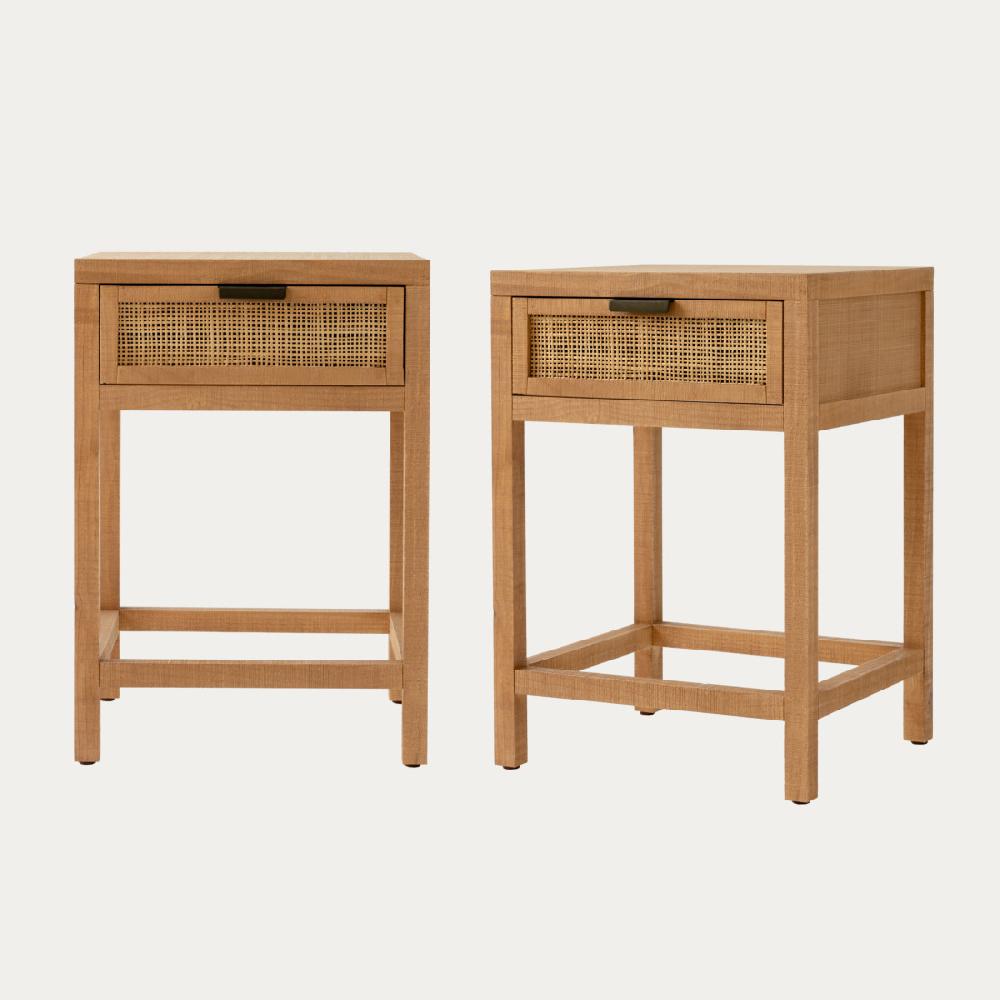 kenay home Pack 2 mesitas de noche ratán 1 cajón