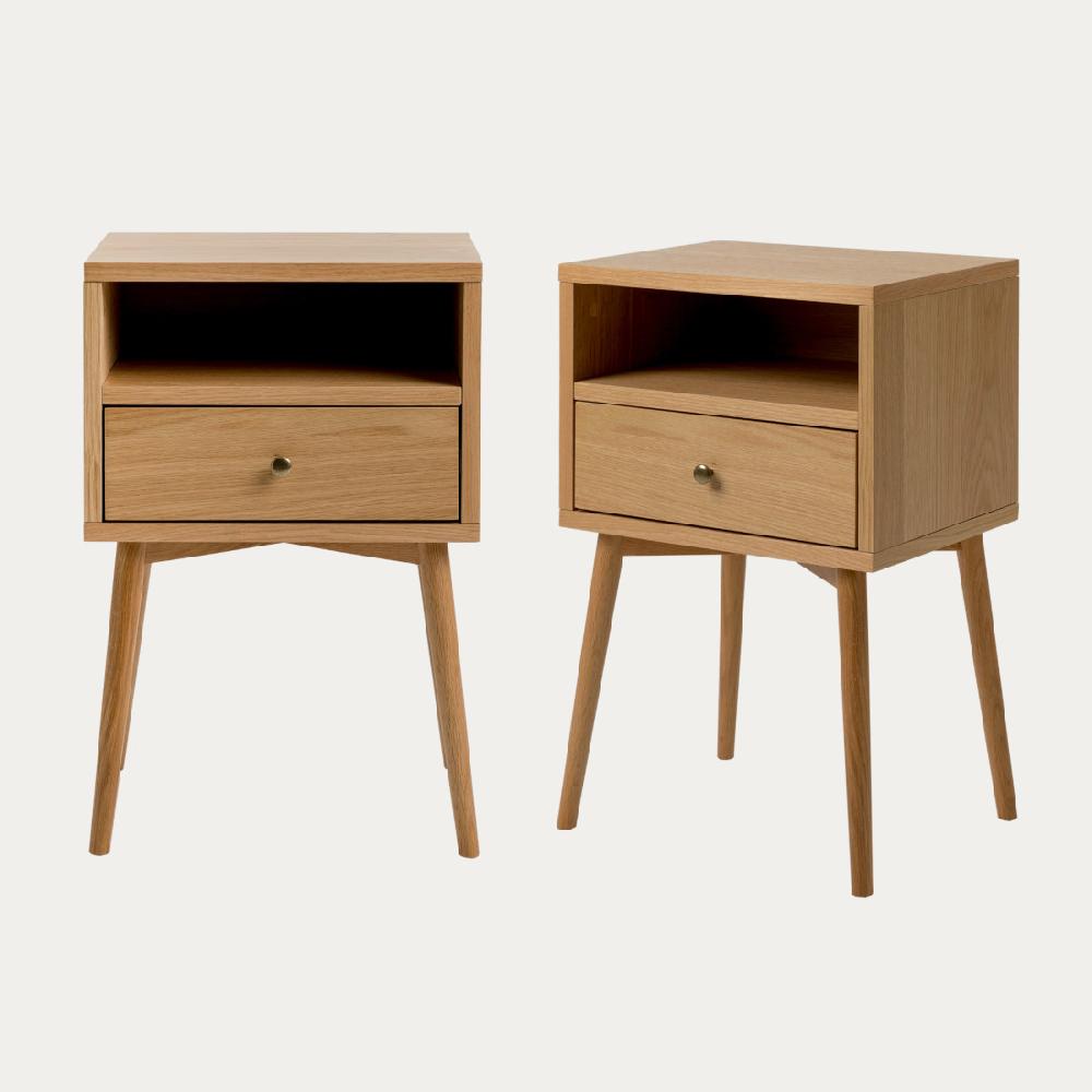 kenay home Pack 2 mesitas de noche roble 1 cajón