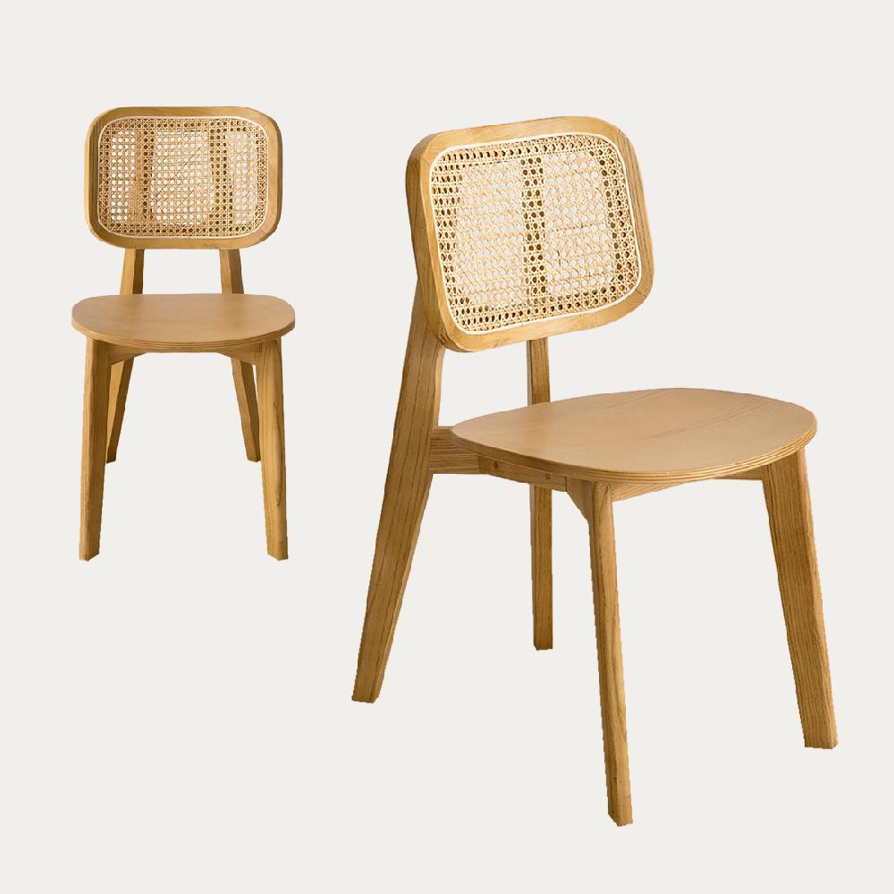 kenay home Pack 2 sillas madera-ratán natural