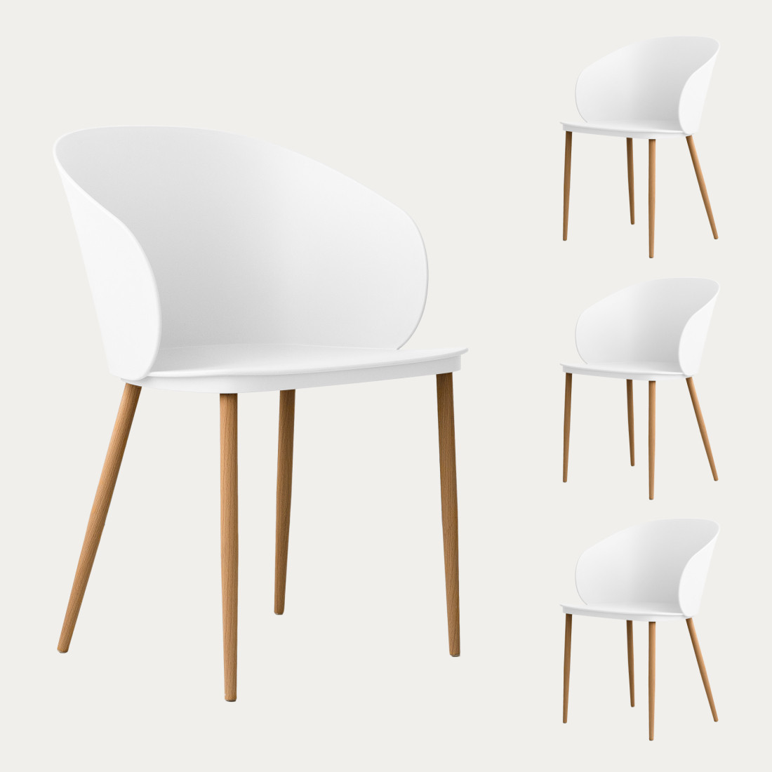 kenay home Pack 4 sillas polipropileno blanco