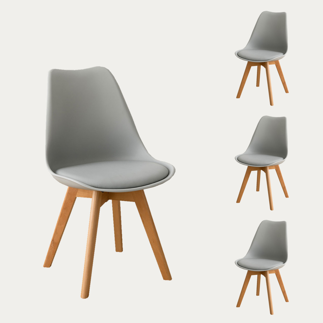 kenay home Pack 4 sillas polipropileno gris