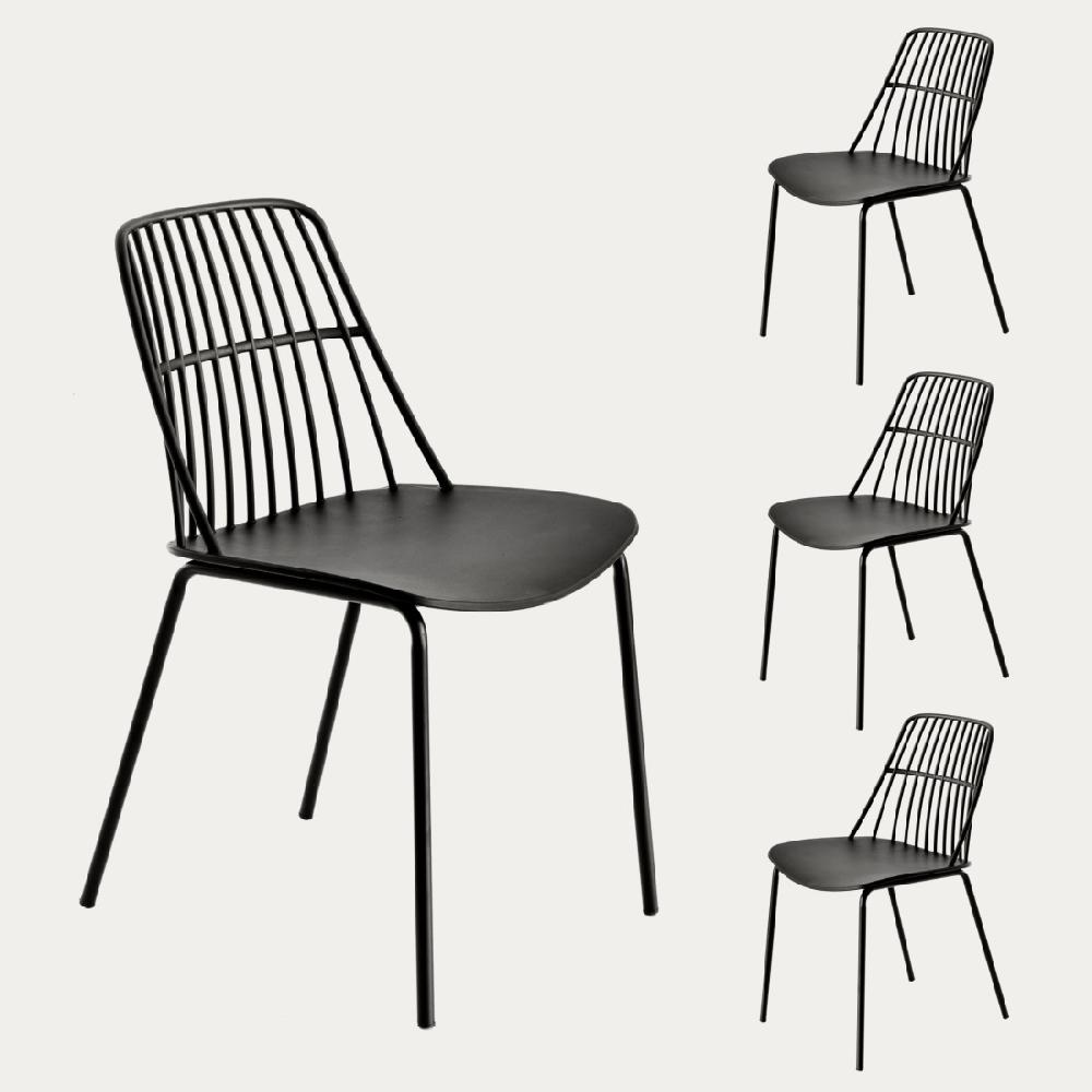 kenay home Pack 4 sillas polipropileno negro