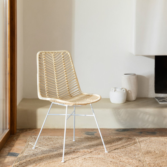 Kenay Home Silla Ratán Natural Patas Blancas