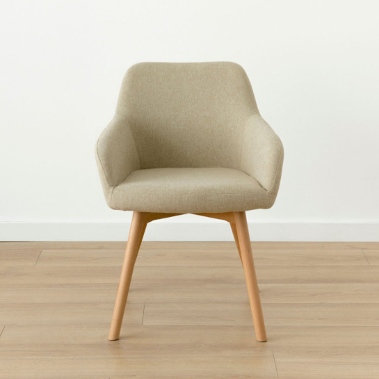 Kenay Home Silla Tapizada Beige Patas Madera