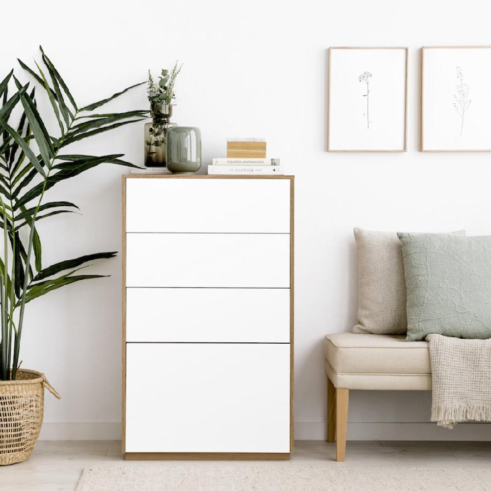 kenay home Sinfonier blanco y roble 4 cajones