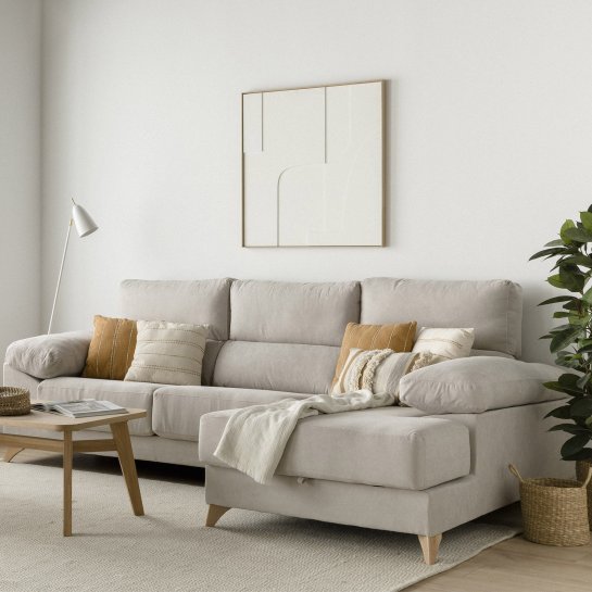 Kenay Home Sofá Con Arcón Chaise Derecha Perla