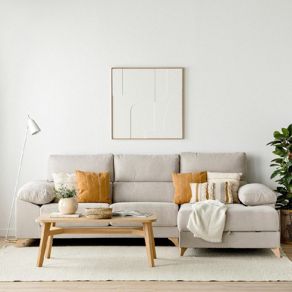 kenay home Sofá con arcón chaise derecha perla