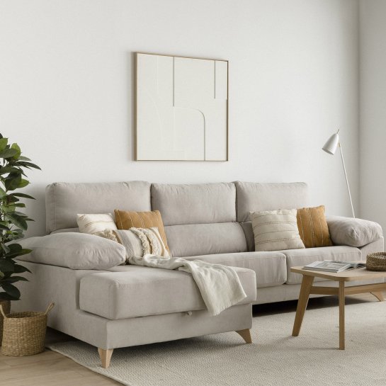 Kenay Home Sofá Con Arcón Chaise Izquierda Perla