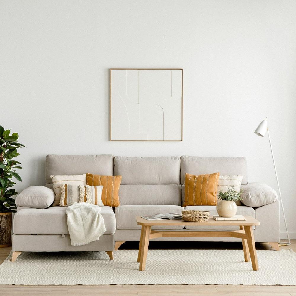 kenay home Sofá con arcón chaise izquierda perla