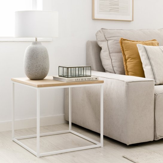 Kenay Home Mesa Auxiliar Cuadrada Natural Blanca 55