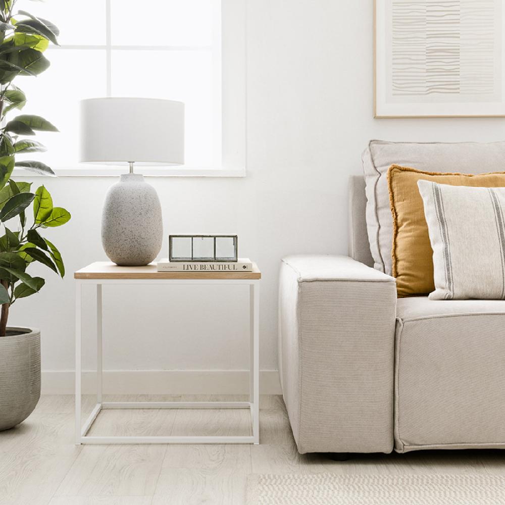 kenay home Mesa auxiliar cuadrada natural blanca 55
