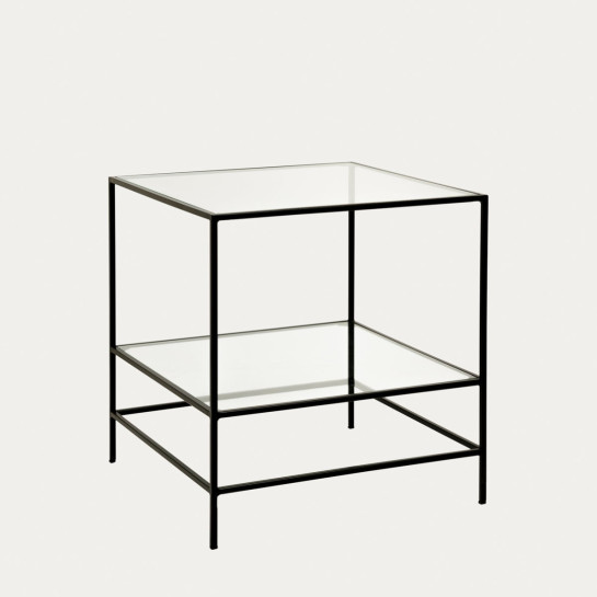 Kenay Home Mesa Auxiliar Cuadrada Negra Y Cristal 50