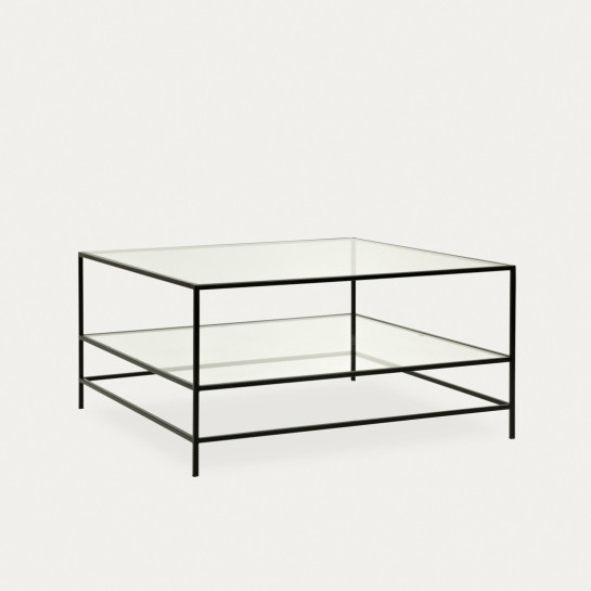 Kenay Home Mesa De Centro Cuadrada Negra Y Cristal 90