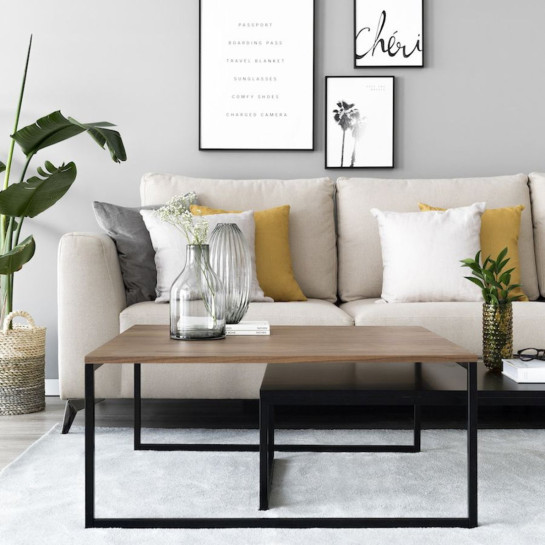 Kenay Home Mesa De Centro Cuadrada Negra Y Nogal 90