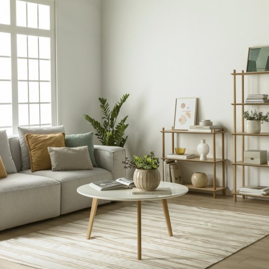 Kenay Home Mesa De Centro Curvada Blanca Y Natural 90