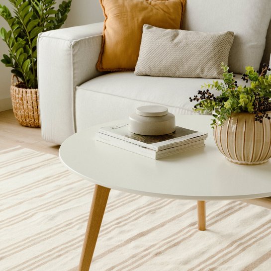 Kenay Home Mesa De Centro Curvada Blanca Y Natural 90