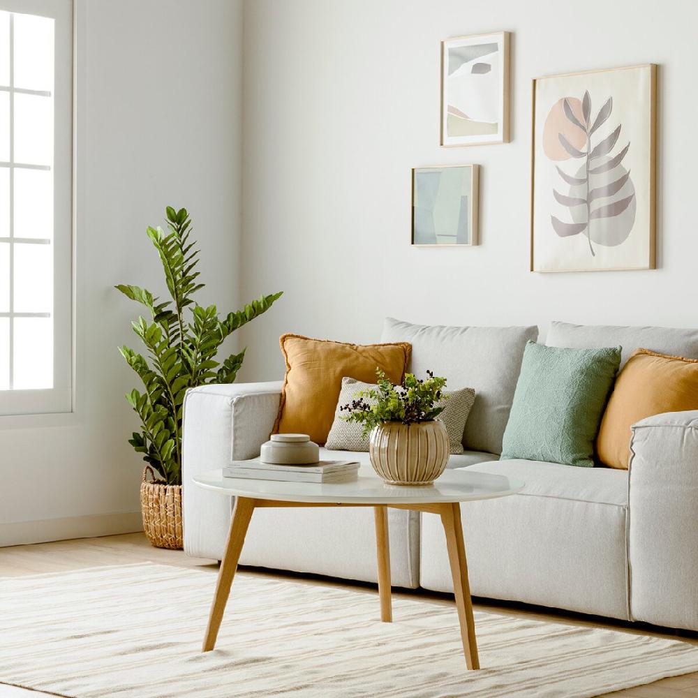 kenay home Mesa de centro curvada blanca y natural 90