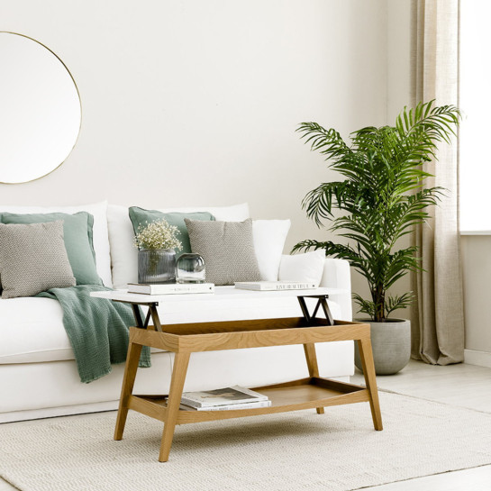 Kenay Home Mesa De Centro Elevable Rectangular Blanca Y Natural 100