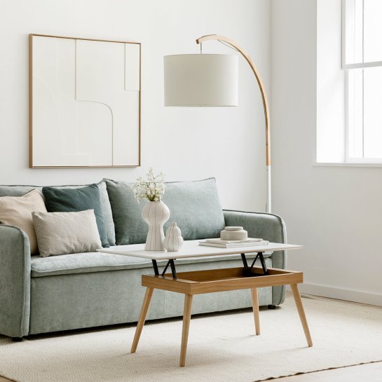 Kenay Home Mesa De Centro Elevable Rectangular Blanca Y Natural 105