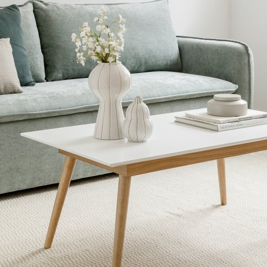 Kenay Home Mesa De Centro Elevable Rectangular Blanca Y Natural 105