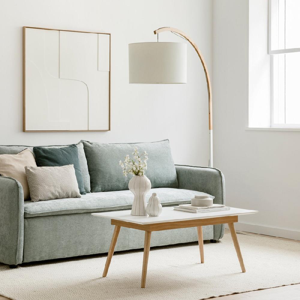 kenay home Mesa de centro elevable rectangular blanca y natural 105