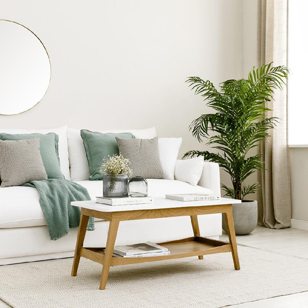 kenay home Mesa de centro elevable rectangular blanca y natural 100