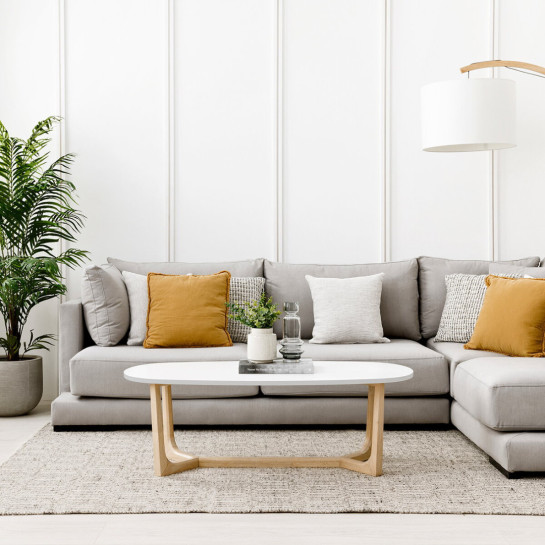 Kenay Home Mesa De Centro Ovalada Blanca Y Natural 120