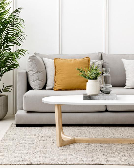 Kenay Home Mesa De Centro Ovalada Blanca Y Natural 120