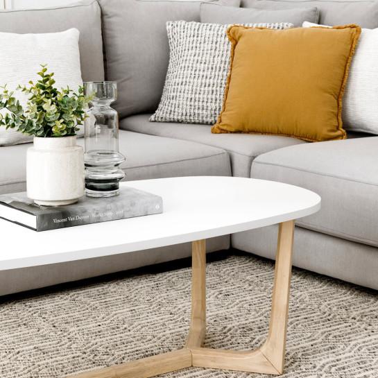 Kenay Home Mesa De Centro Ovalada Blanca Y Natural 120