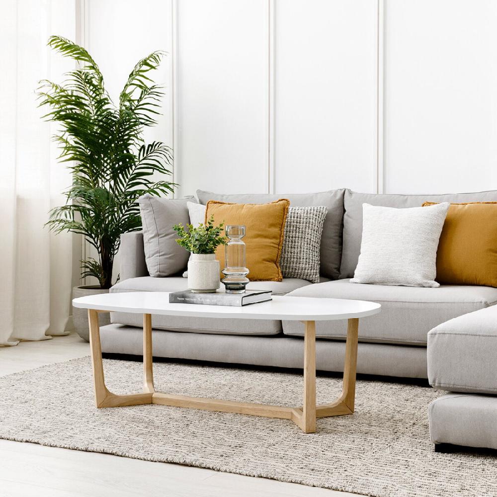 kenay home Mesa de centro ovalada blanca y natural 120